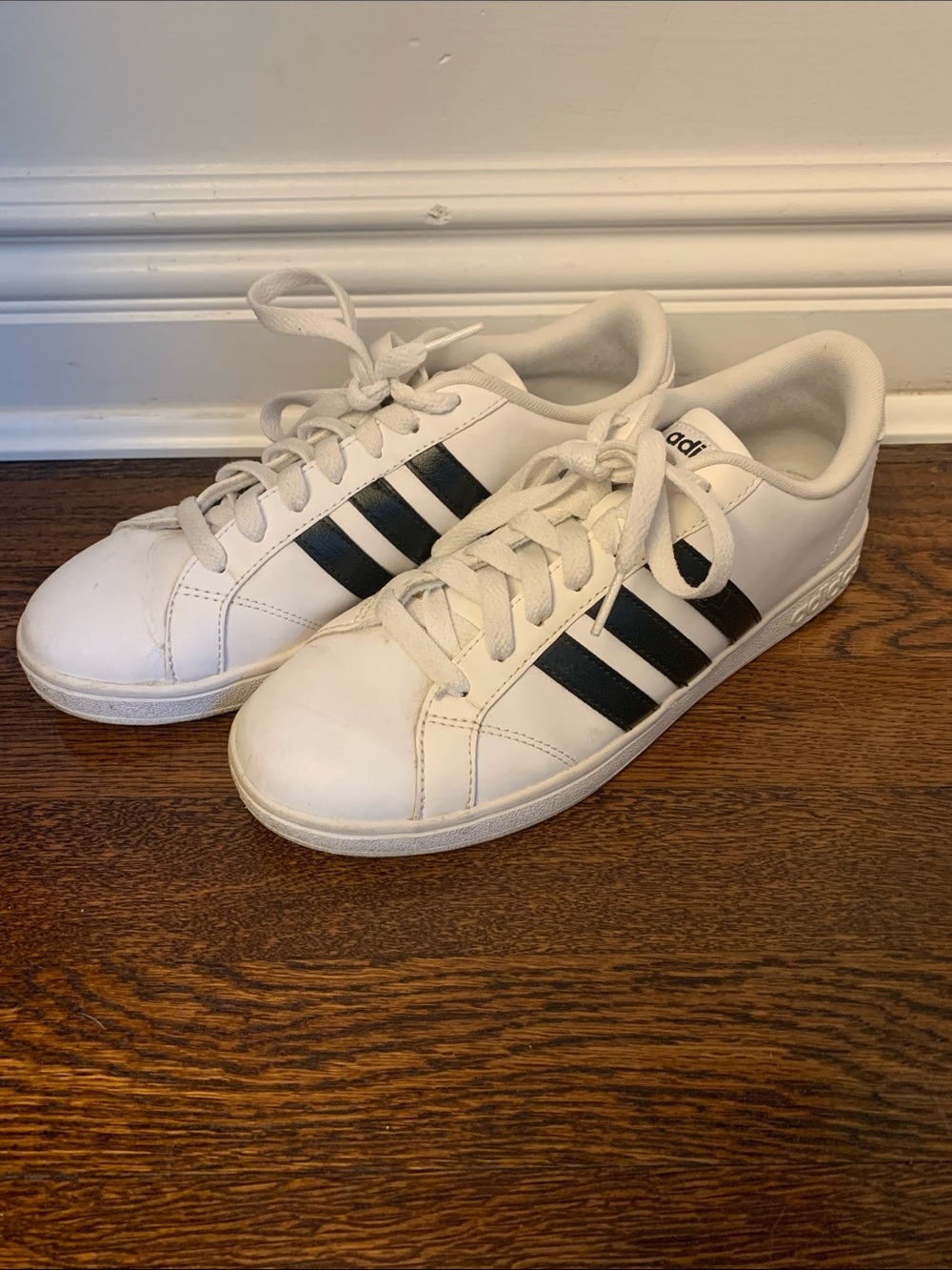 adidas White Sneakers with Black Three-Stripes